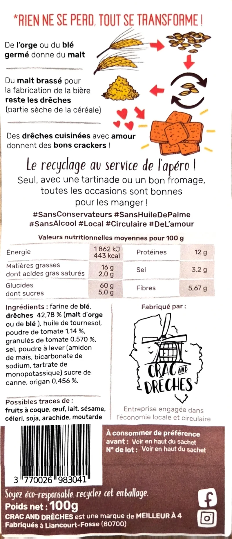 Crackers Apéritifs Tomate Origan 100 g - Crac And Drêches