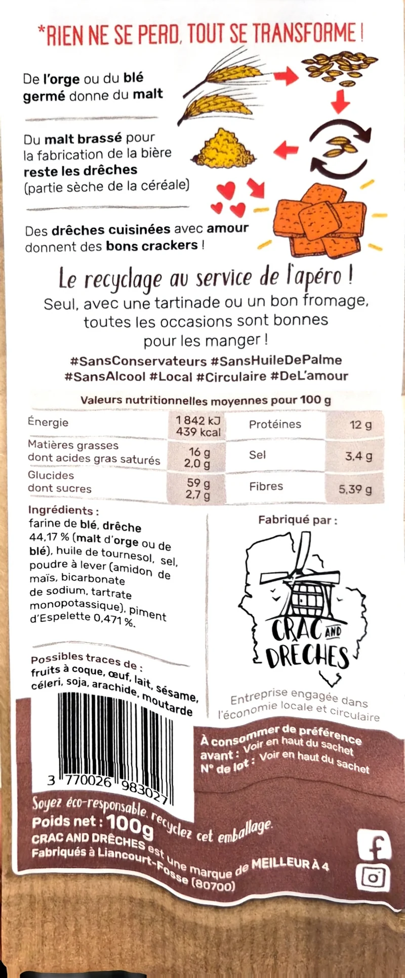 Crackers Apéritifs Piment d'Espelette 100 g - Crac And Drêches