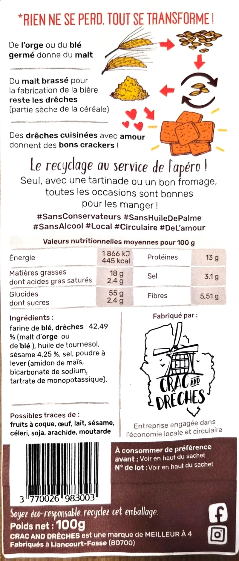 Crackers Apéritifs Sésame 100 g - Crac And Drêches