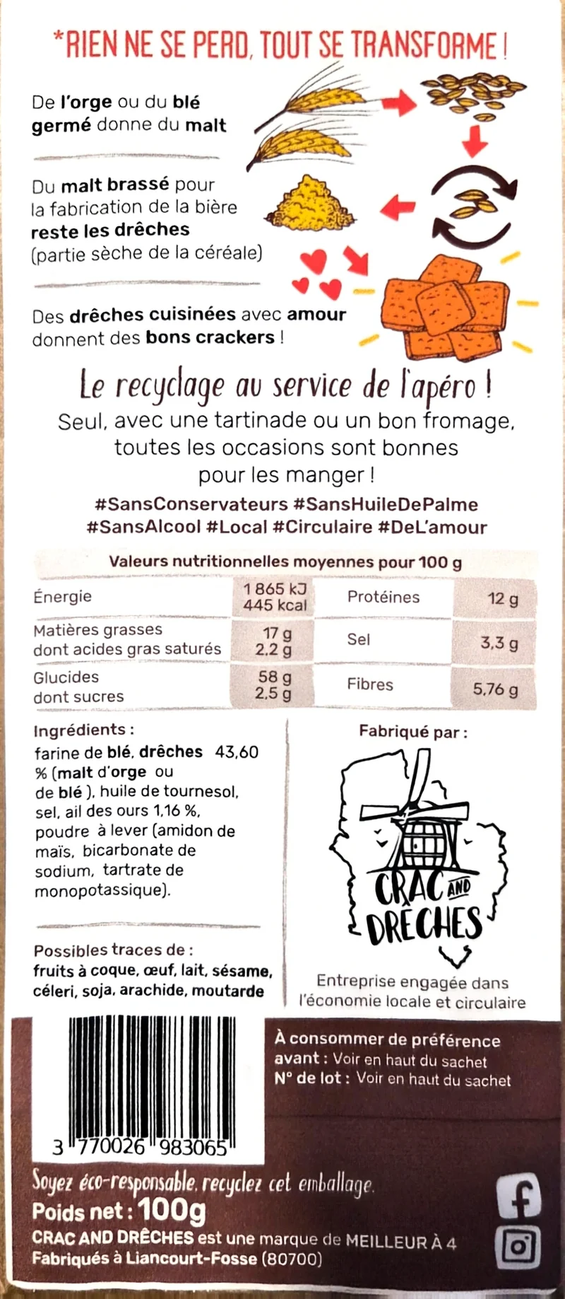 Crackers Apéritifs Ail des Ours 100 g - Crac and Drêches