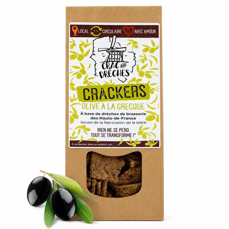 Crackers Apéritifs Olive à la grecque 100 g - Crac And Drêches