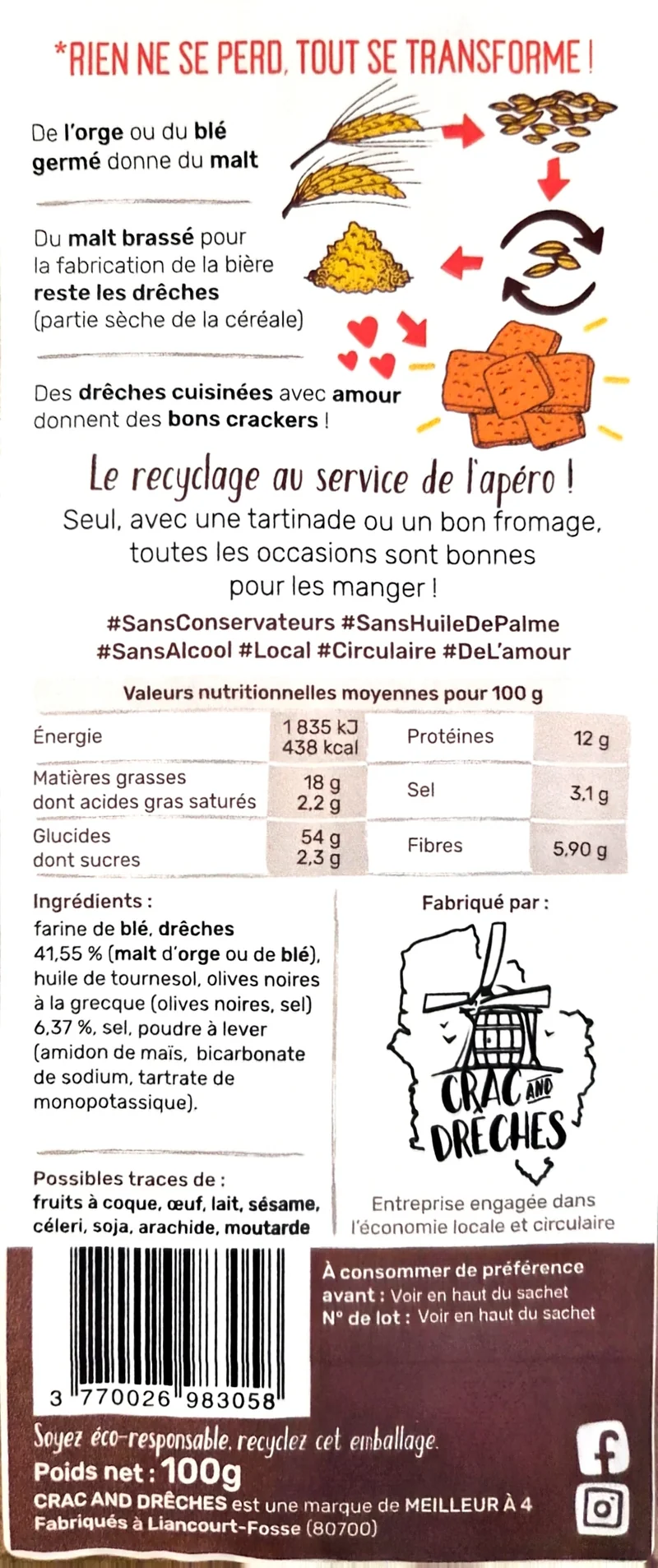 Crackers Apéritifs Olive à la grecque 100 g - Crac And Drêches