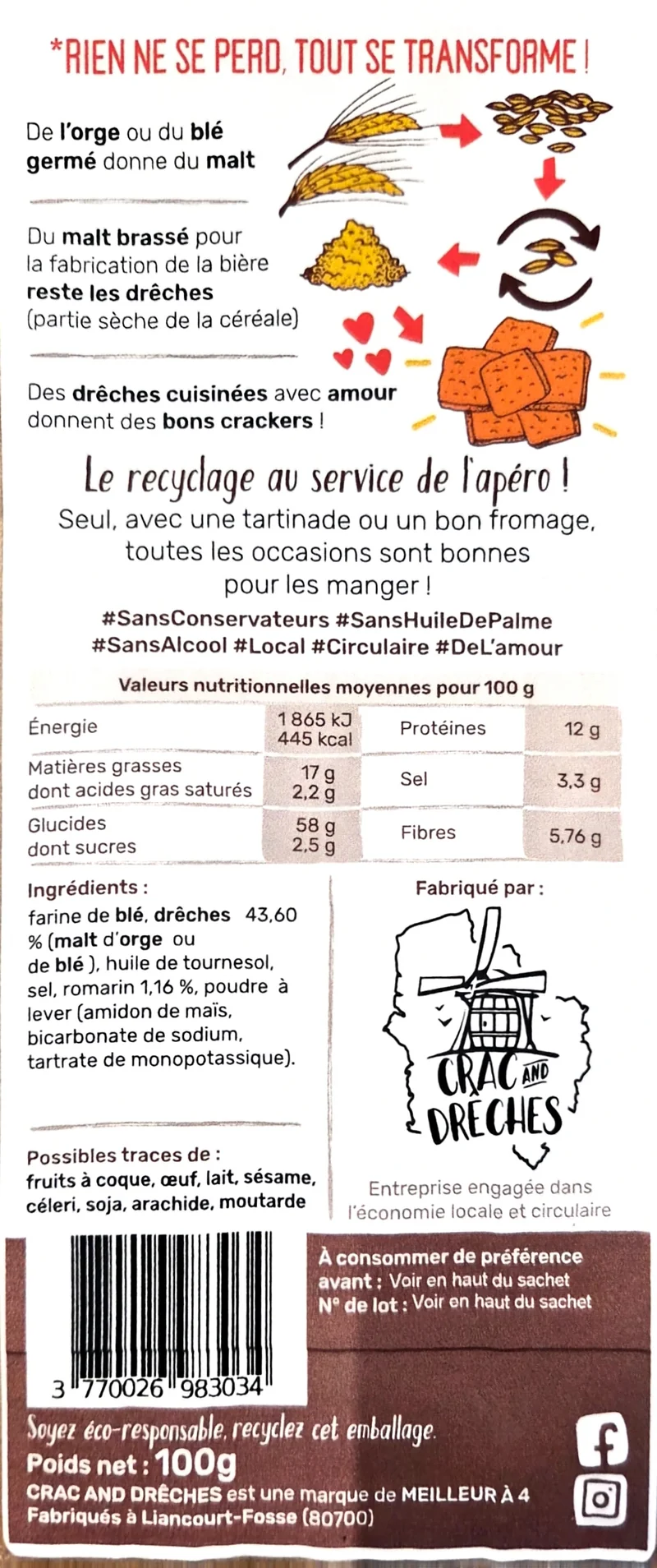 Crackers Apéritif Romarin 100 g - Crac And Drêches