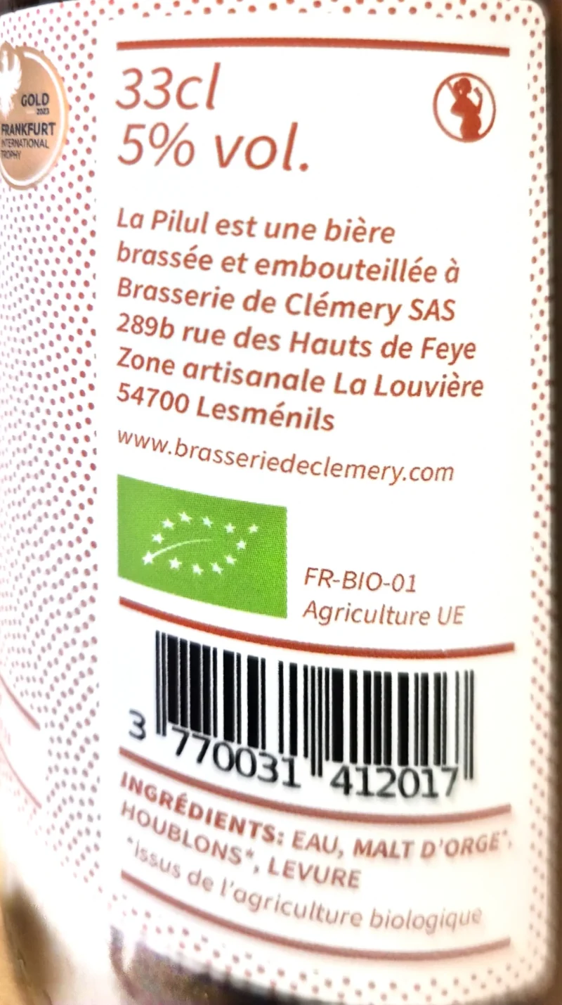 Bière Pils Bio Pilul 33 cl - Brasserie de Clémery
