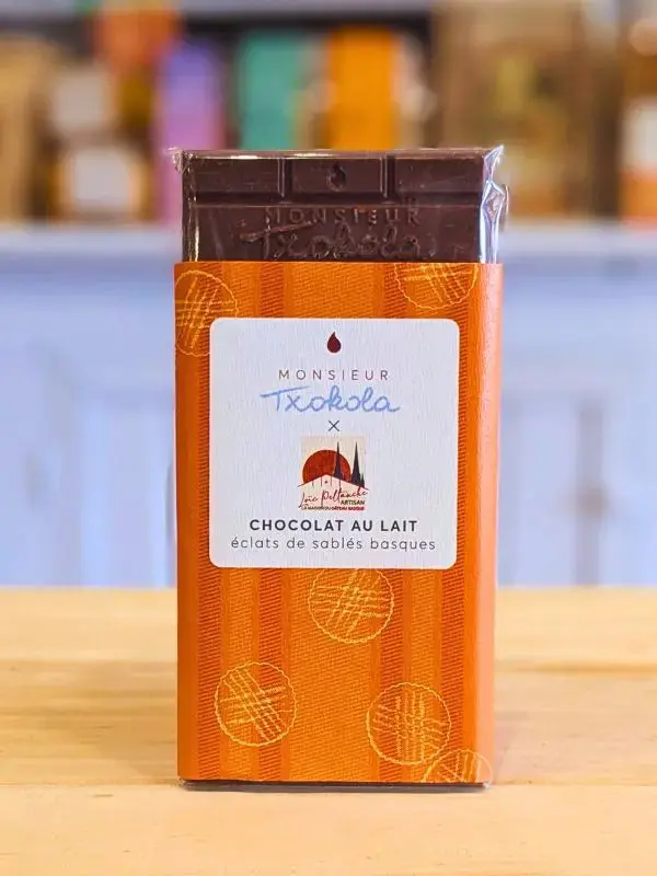 Monsieur Txokola Bayonne : Chocolat au lait aux éclats de sablé basque