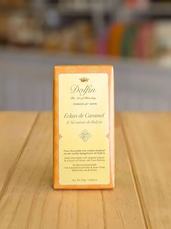 Chocolat Dolfin Noir Éclats de Caramel Sel miroir : mini-tablette gourmande
