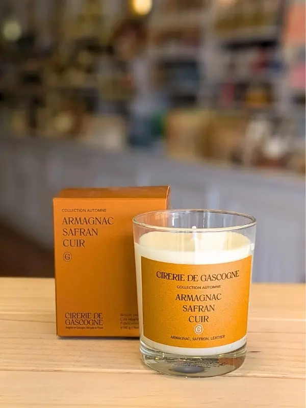 Bougie parfumée Armagnac Safran Cuir : la bougie artisanale Cirerie de Gascogne