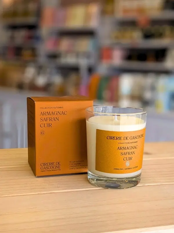Bougie parfumée Armagnac Safran Cuir : la bougie artisanale Cirerie de Gascogne