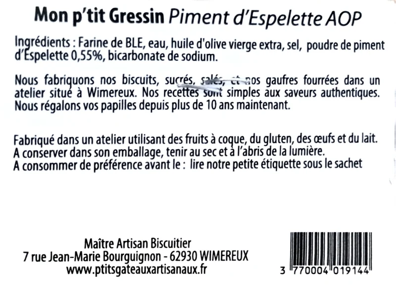 Gressins Piment d'Espelette AOP 80 g - Sophie FARRUGIA
