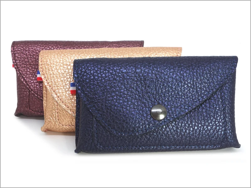 Portefeuille porte-monnaie femme cuir grainé métallisé