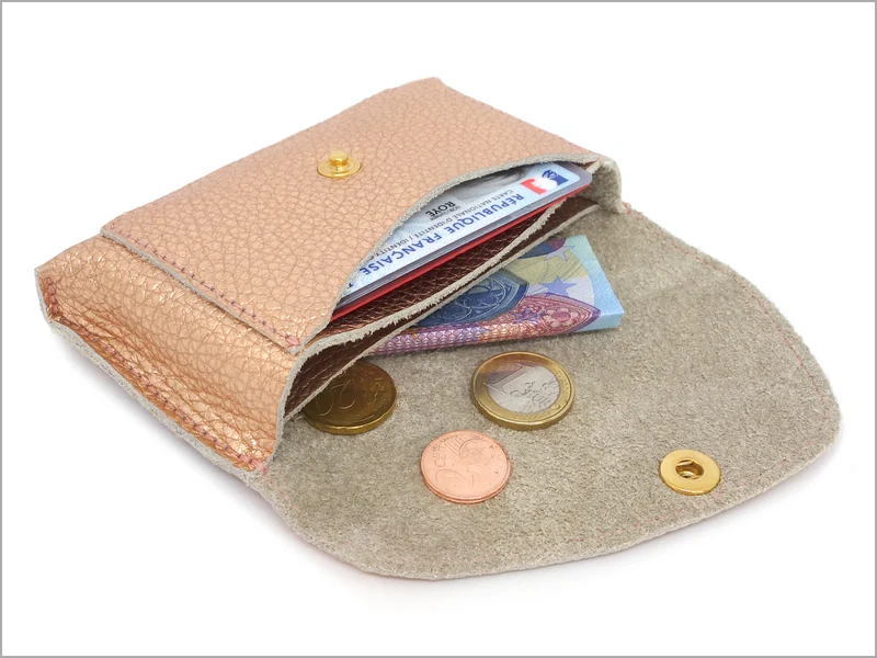 Portefeuille porte-monnaie femme cuir grainé métallisé
