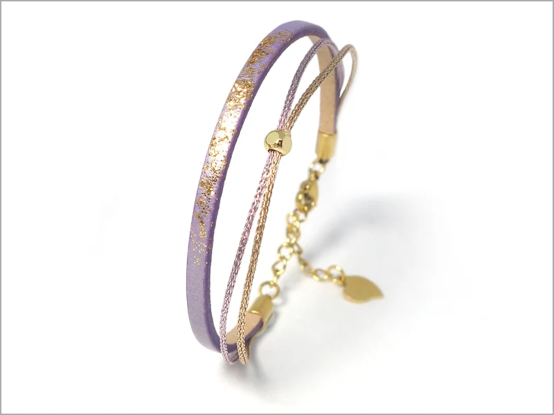 Bracelet réglable en cuir irisé et paillettes pour femme