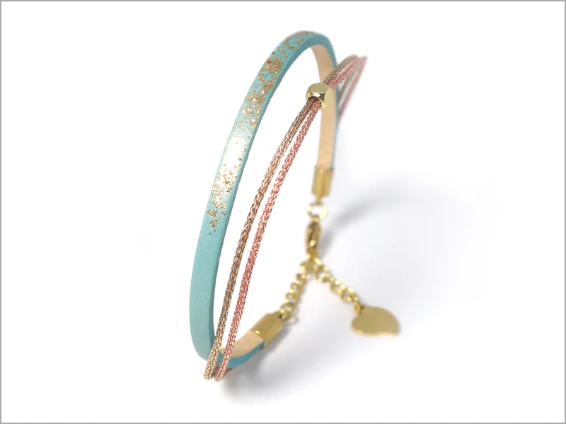 Bracelet réglable en cuir irisé et paillettes pour femme