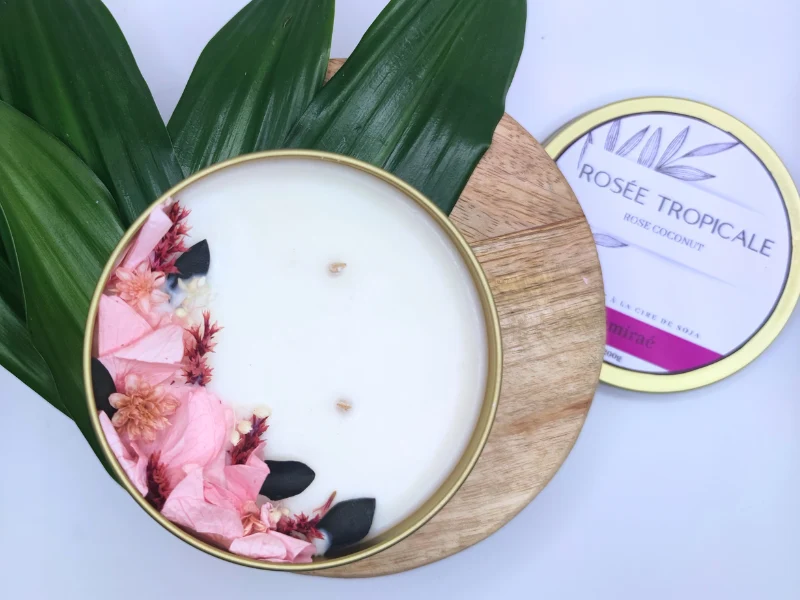 Bougie fleurie Rosée tropicale et 6 Fondants parfumés