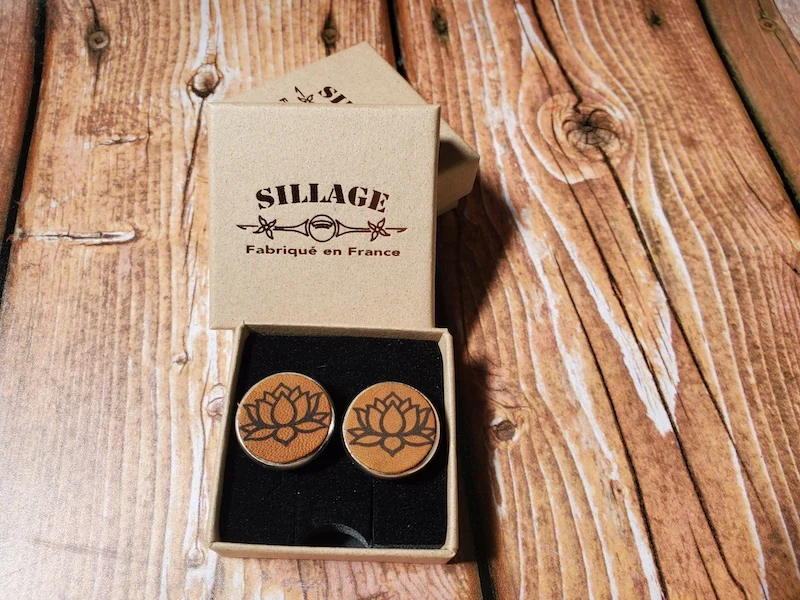 Coffret de 2 Boutons de Manchette Cuir et Argent