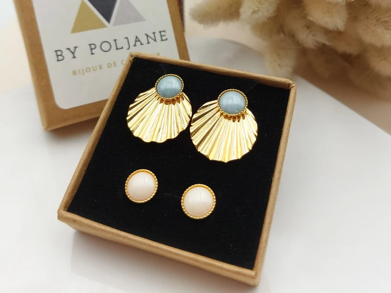 Boucles d'oreilles CLARENCE interchangeables 4 en 1 dorées à l'or fin 24K