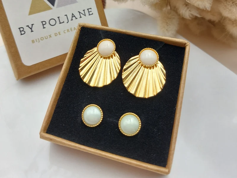 Boucles d'oreilles CLARENCE interchangeables 4 en 1 dorées à l'or fin 24K