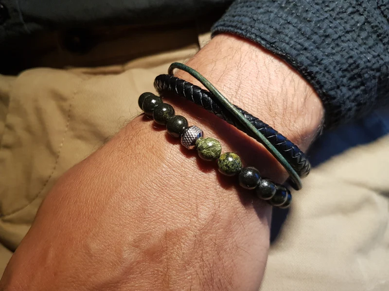 Duo de bracelets - Pierres naturelles & cuir véritable