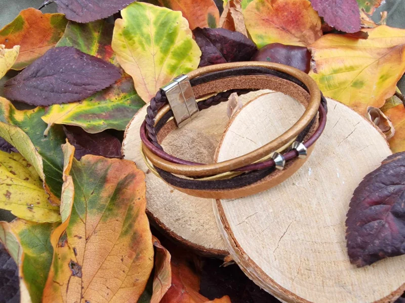 Bracelet homme inox et cuir multi-rangs