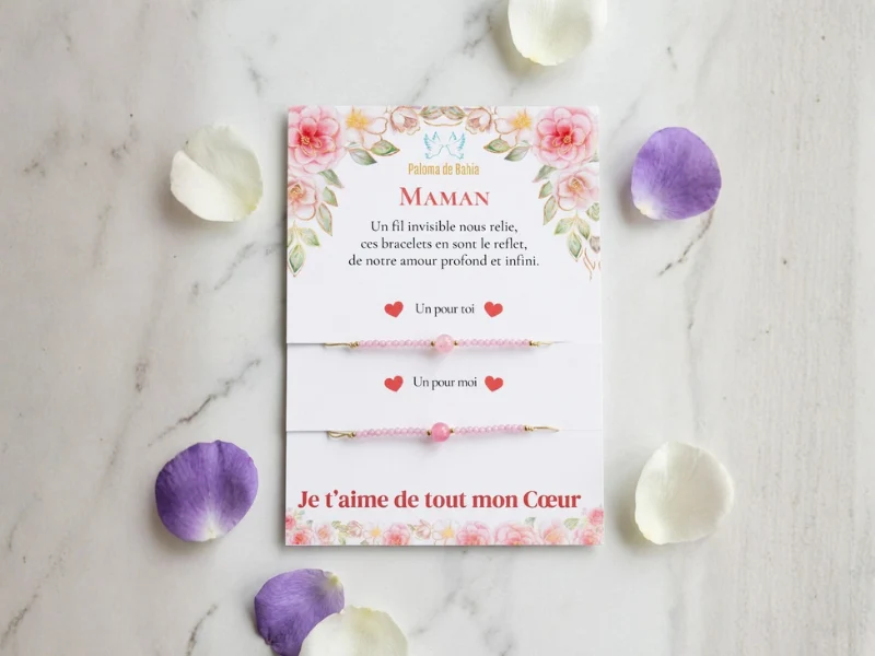 Coffret de 1 bracelet adulte et 1 bracelet enfant en Quartz Rose