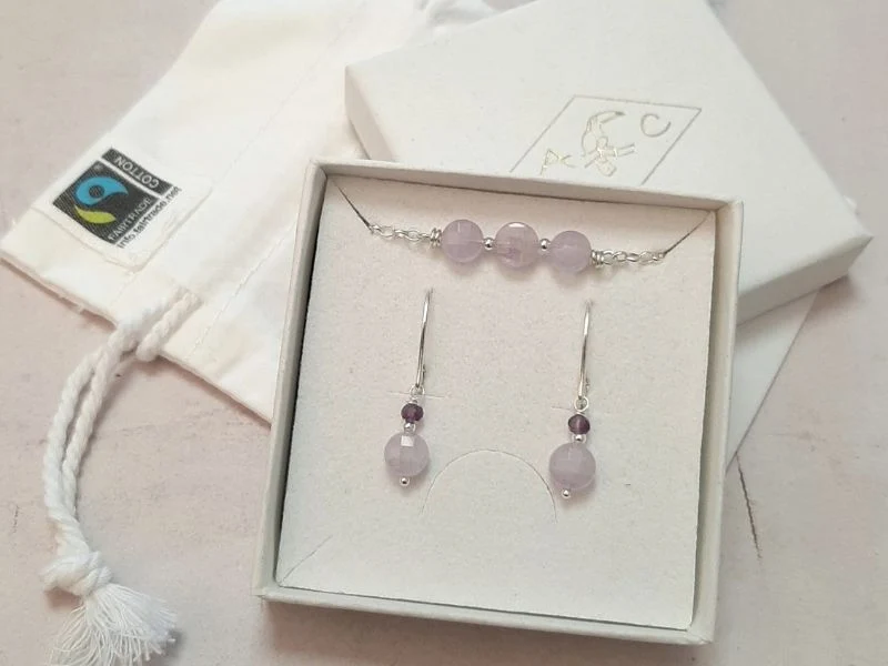 Coffret Boucles d'Oreilles et Bracelet en Argent 925 et Pierres Naturelles