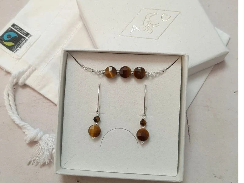 Coffret Boucles d'Oreilles et Bracelet en Argent 925 et Pierres Naturelles
