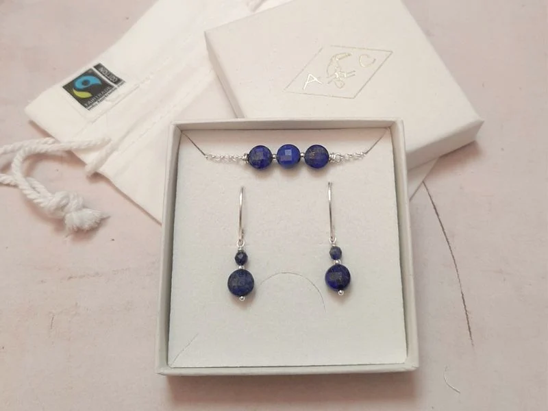 Coffret Boucles d'Oreilles et Bracelet en Argent 925 et Pierres Naturelles
