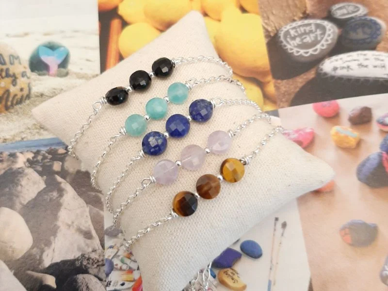Coffret Boucles d'Oreilles et Bracelet en Argent 925 et Pierres Naturelles