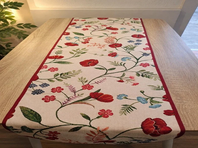 Un chemin de table Jacquard "Coquelicot" 40 cm X 140 cm