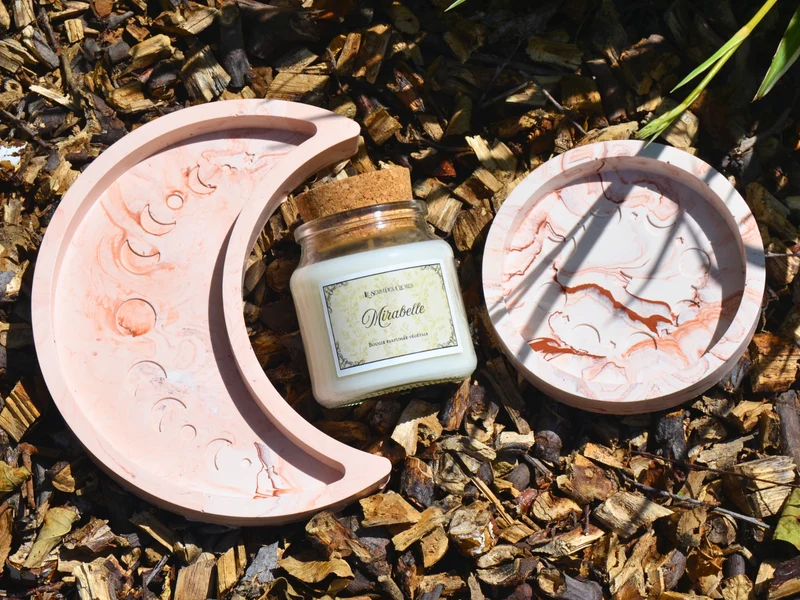Bougie végétale et plateaux phases de la Lune