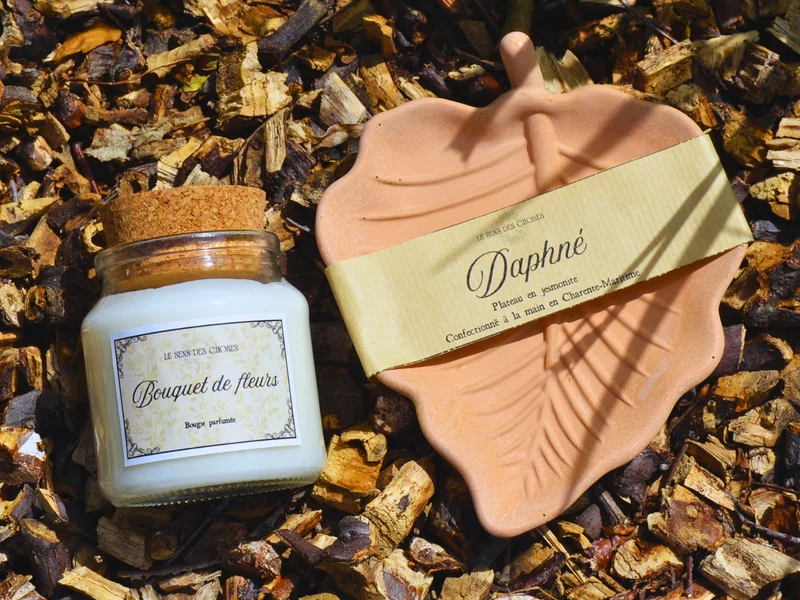 Bougie végétale et vide-poche feuille Daphné