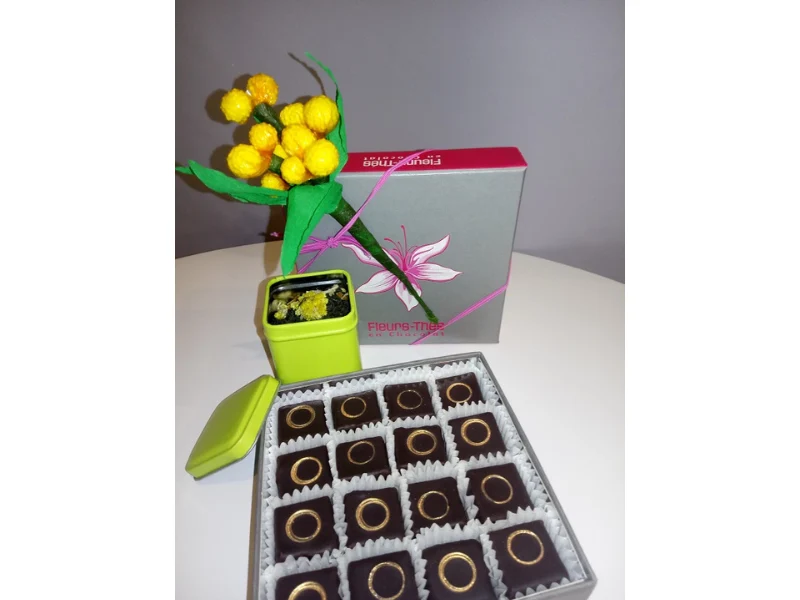 Triptyque gustatif fleur, thé et chocolat au thé