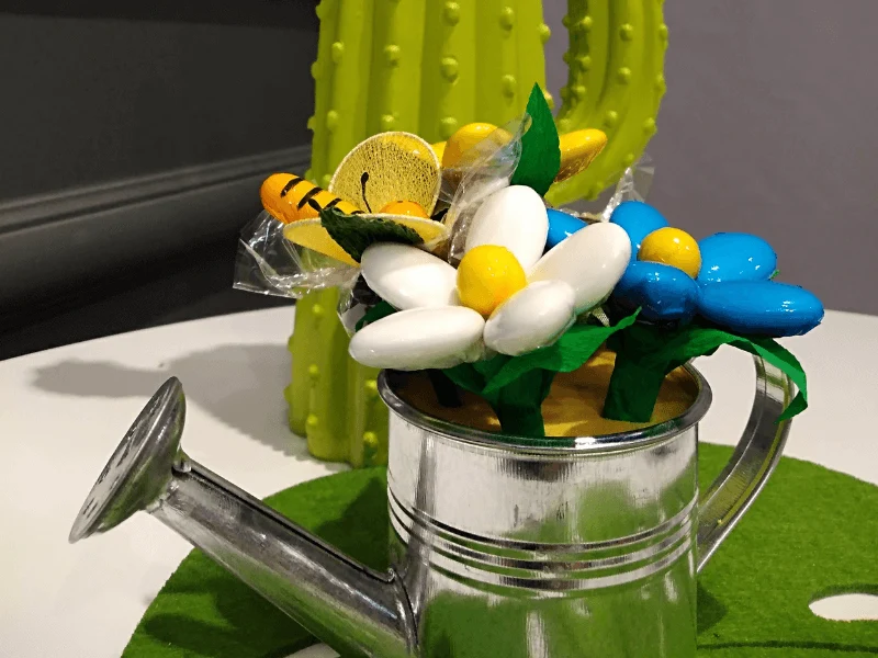 Arrosoir de fleurs de dragées et chocolat
