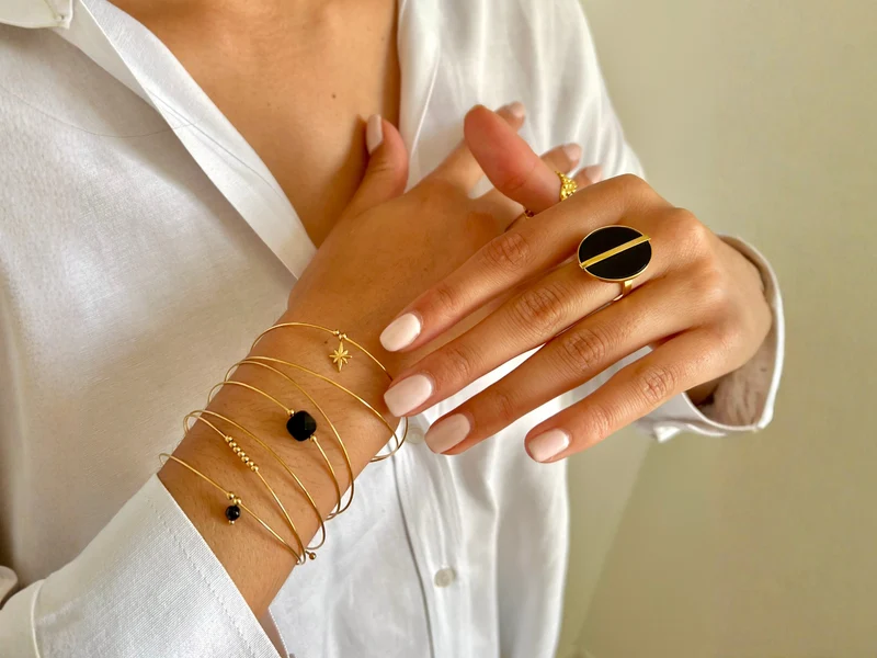 Semainier Gold Agate Noire et acier dore