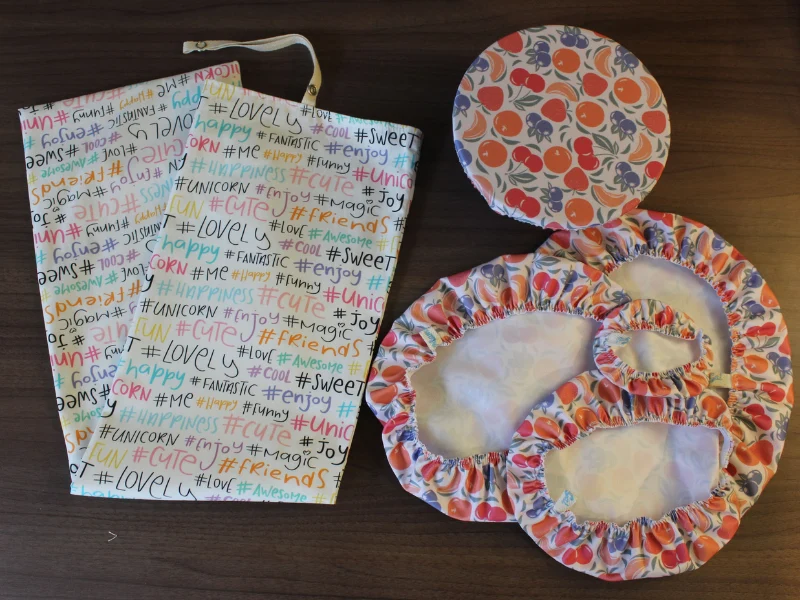 Lot sac à pain en tissu bio et 5 charlottes couvre plat