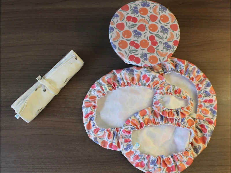 Lot sac à pain en tissu bio et 5 charlottes couvre plat