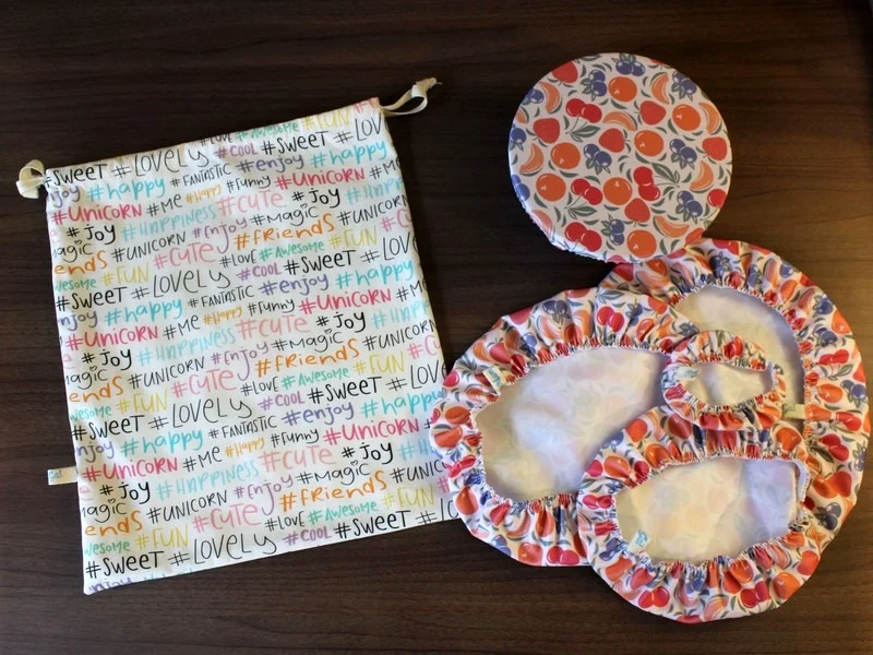 Lot sac à pain en tissu bio et 5 charlottes couvre plat