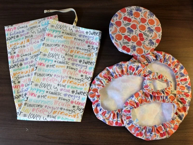 Lot sac à pain en tissu bio et 5 charlottes couvre plat