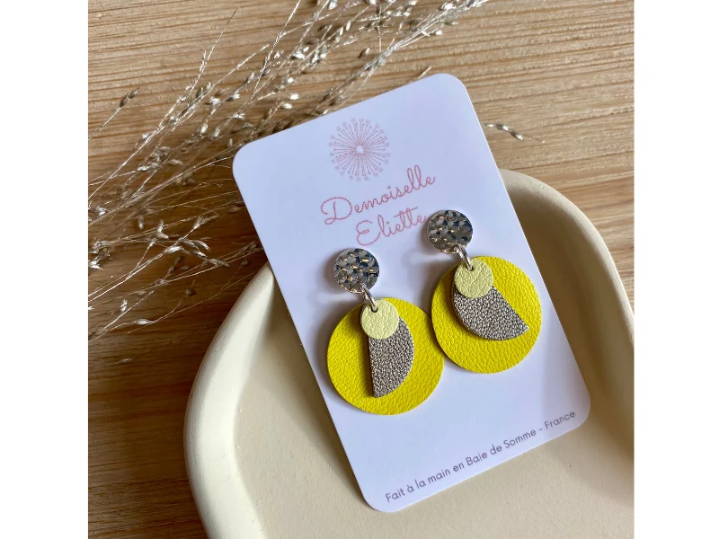 Boucles d'oreilles "Marcelle" en cuir pleine fleur, faites à la main