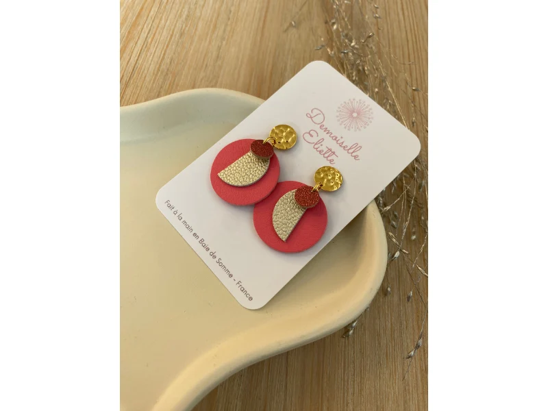 Boucles d'oreilles "Marcelle" en cuir pleine fleur, faites à la main