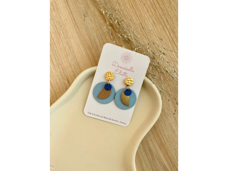 Boucles d'oreilles "Marcelle" en cuir pleine fleur, faites à la main