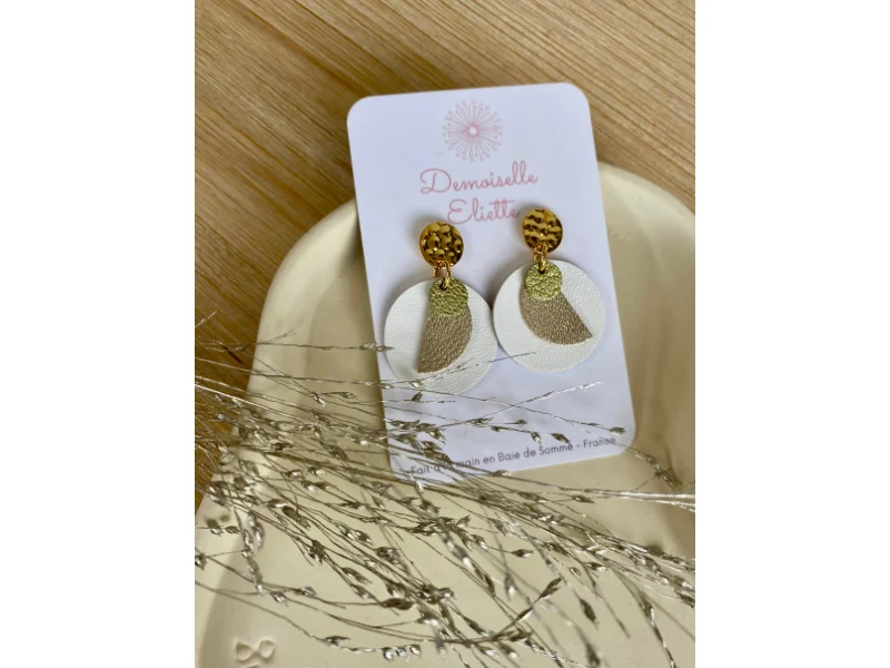Boucles d'oreilles "Marcelle" en cuir pleine fleur, faites à la main