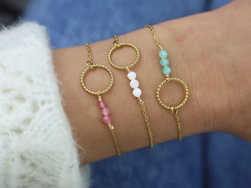 1 Bracelet cercle et pierre naturelle en acier inoxydable
