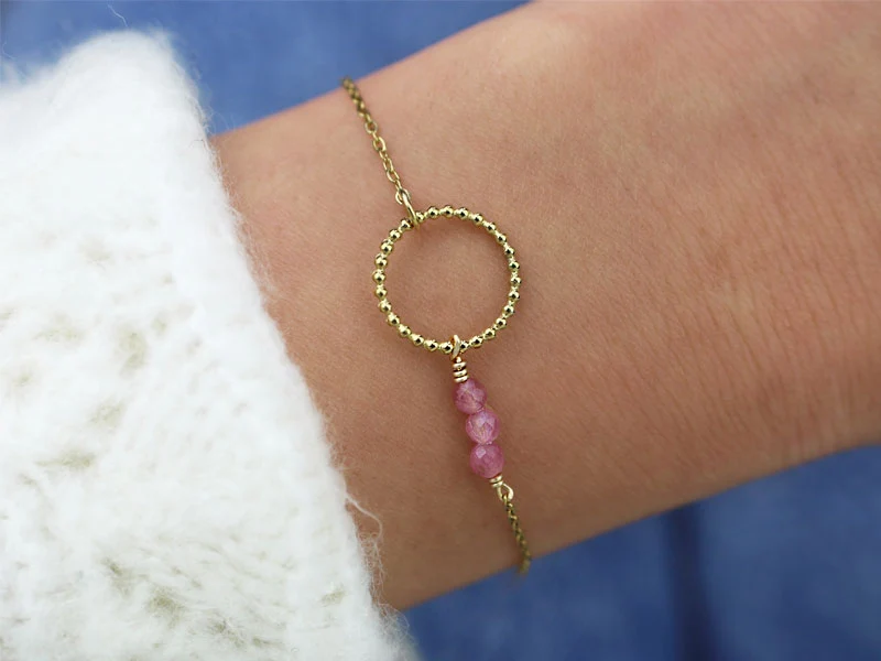1 Bracelet cercle et pierre naturelle en acier inoxydable