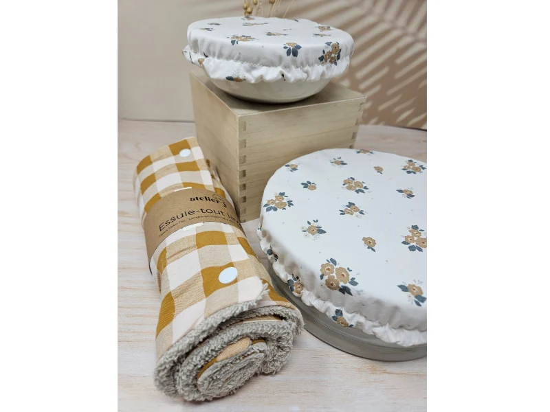 Coffret Zéro Déchet Cuisine – Essuie-Tout Lavable & Charlottes Couvre-Plats