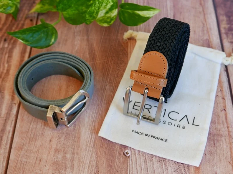 Lot de deux ceintures : 1 ceinture cuir et 1 ceinture tressée