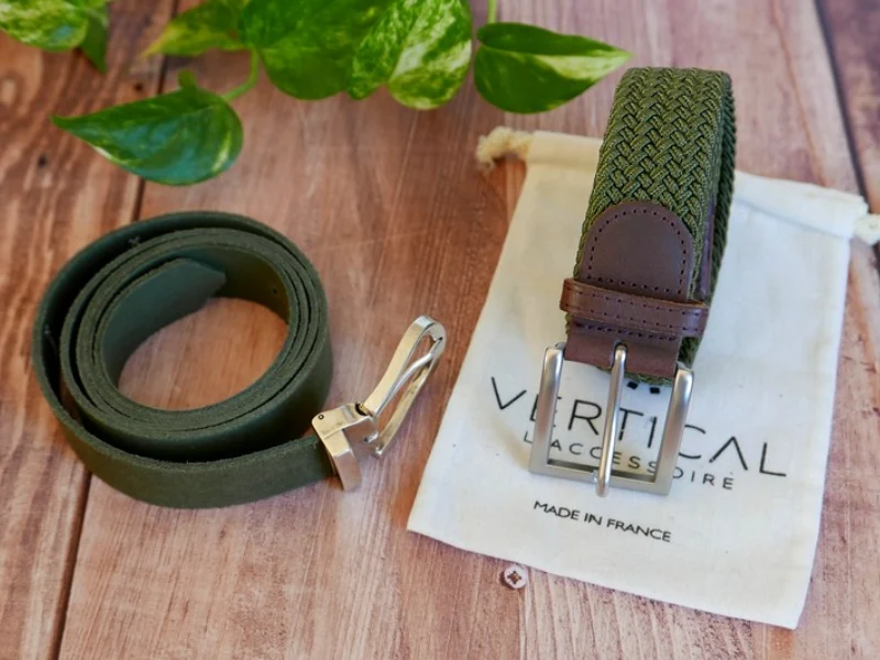 Lot de deux ceintures : 1 ceinture cuir et 1 ceinture tressée