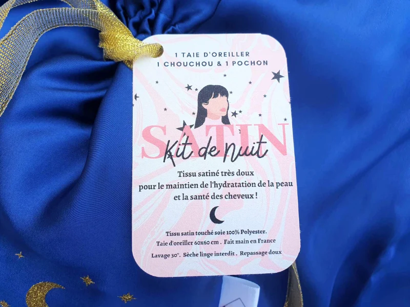 Taie d'oreiller, pochon et chouchou satin touché soie