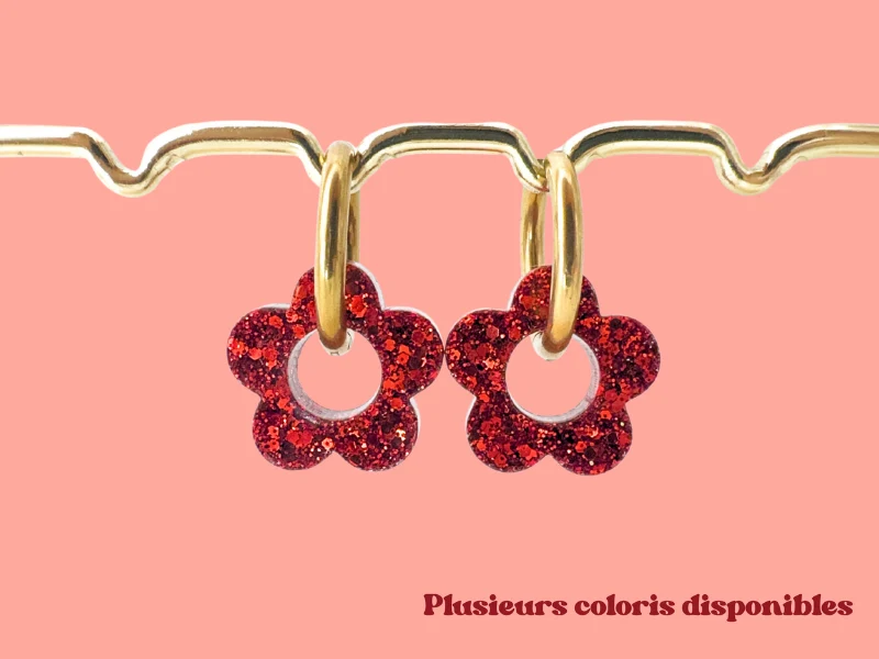 Boucles d'oreilles Fleurs Pailletées