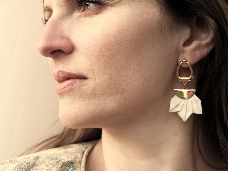 Boucles d'oreilles pliage soie et laiton doré or 24k plusieurs coloris